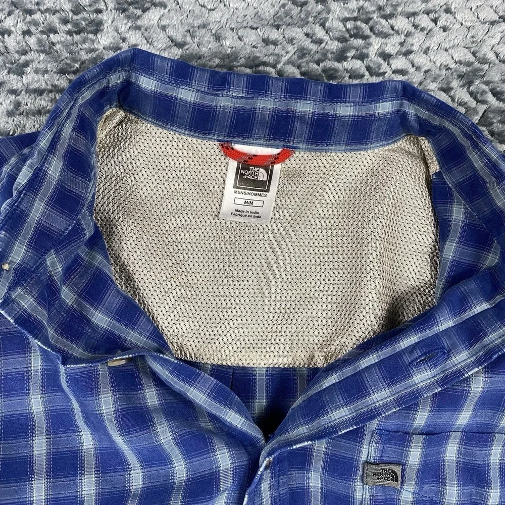 The North Face Shirt Mens M Blue Plaid Long Sleeve Button Up Vented Hiking